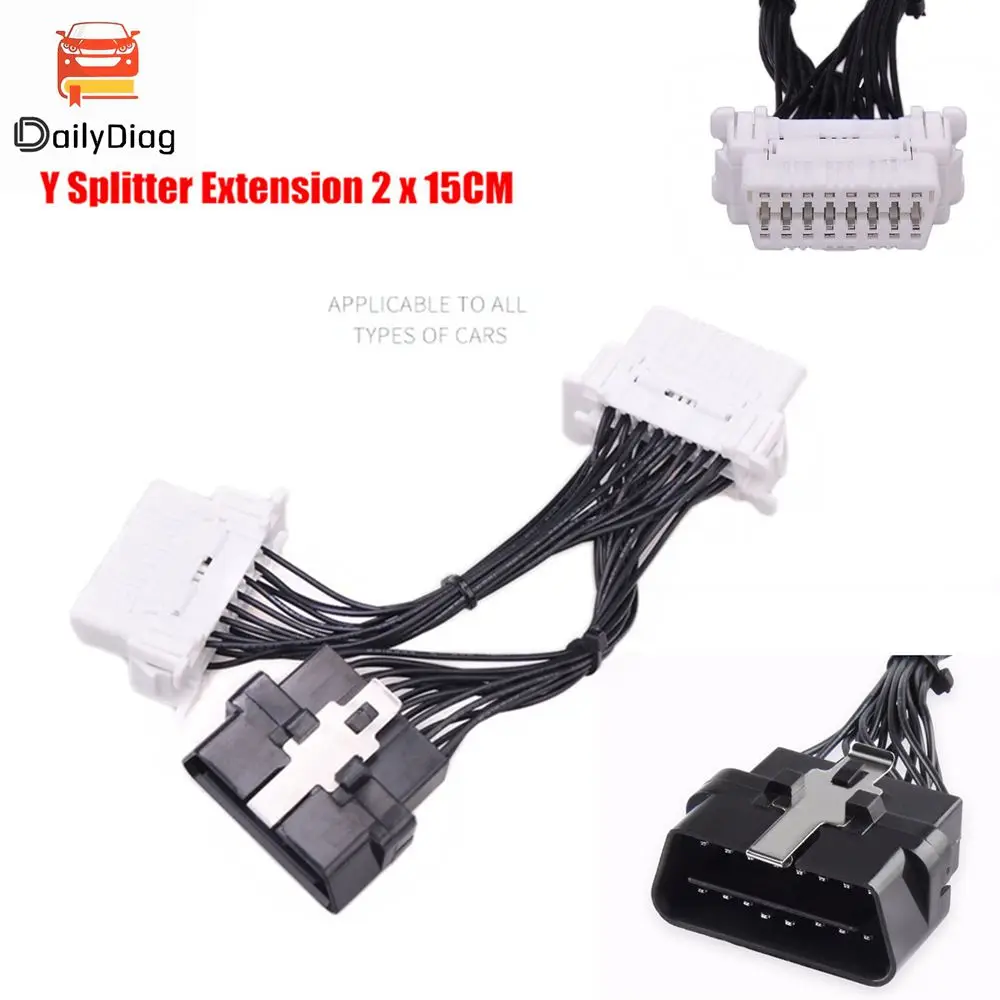 High Quality 16 pin OBD2  Splitter Extension Cable one Male to Two Female Y Cable Auto Car Splitter Extension