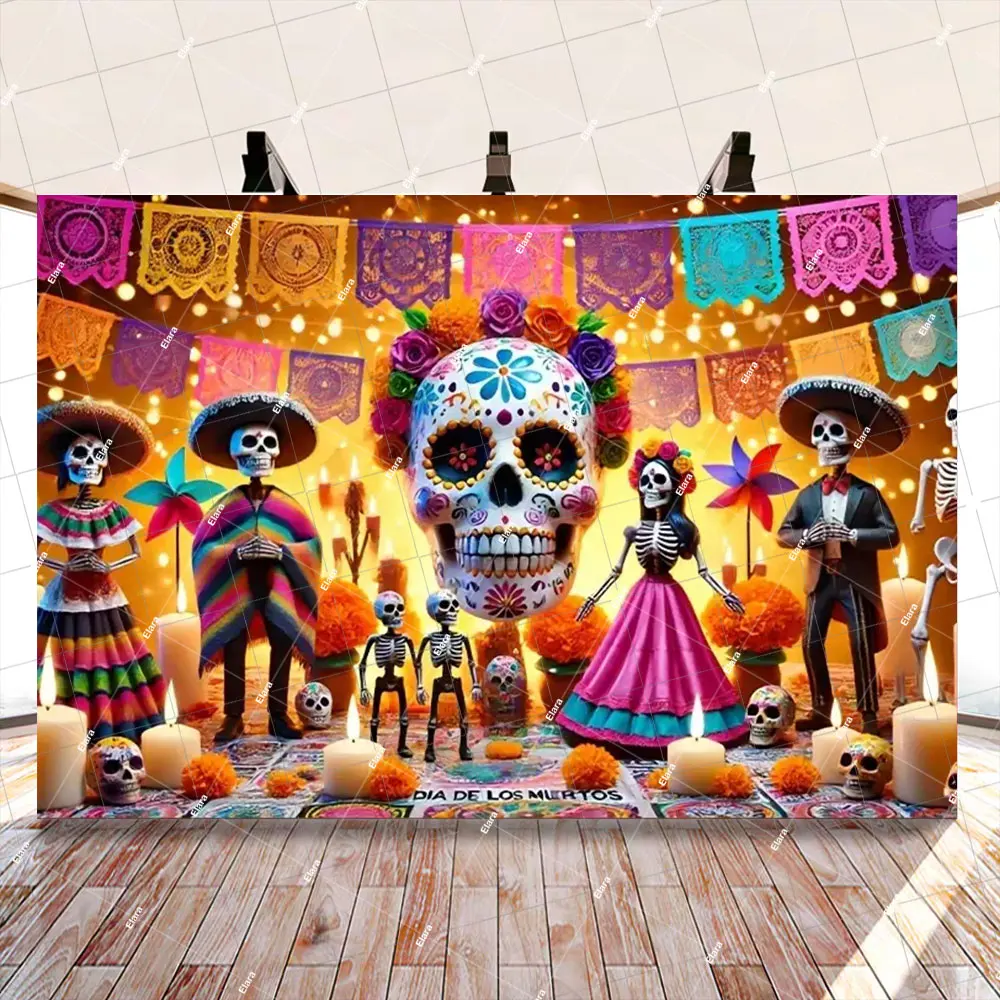 المكسيكي يوم الموتى خلفية التصوير يوم الموتى كرنفال الجمجمة الطرف الديكور خلفية راية كابينة تصوير الدعامة