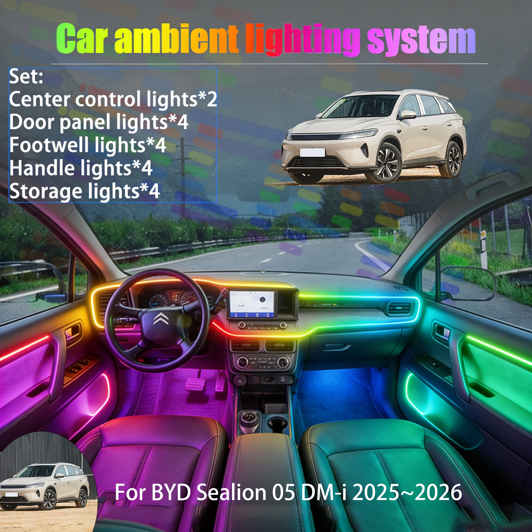 

Для BYD Sealion 05 DM-i 2025~2026: Комплект светодиодной подсветки салона и багажника 2/18 в 1, USB RGB, с эффектом потока
