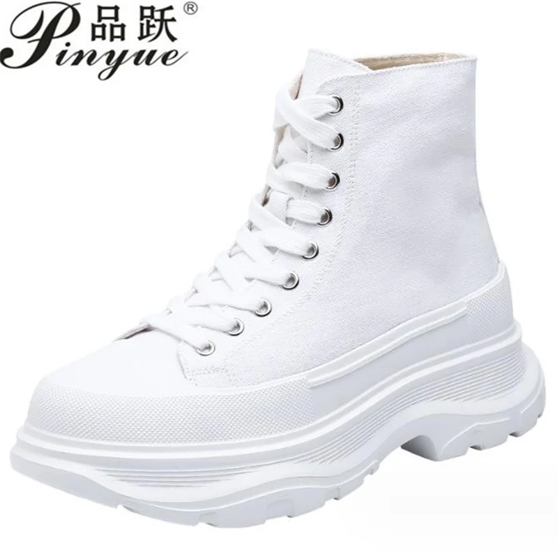 women men Platform Sneakers Autumn High Gang Canvas Little White Shoes Casual Thick Bottom Vulcanized Canvas Ankle boots 32 43