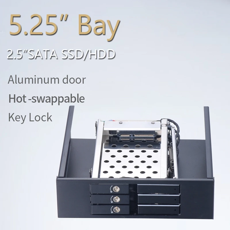 Aluminum Case 3Bay SATA Adapter 2.5 Inch Hot Swap SSD Hard Drive Bracket For 5.25 Optibay