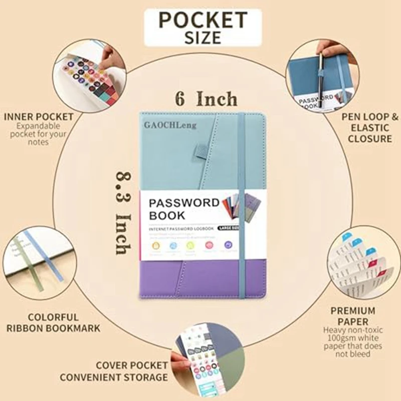 Password Keeper Book With Colorful Alphabetical Tabs And Two Bookmarks, For Seniors 8.4X5.9Inch, Internet Address-HDL