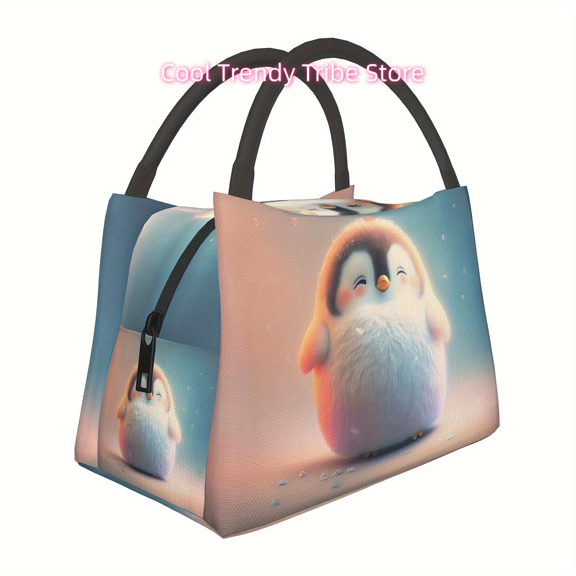 1pc Cute Penguin Pattern Insulated Lunch Bag - Reusable Refrigerated Cooler Tote with Sturdy Handles, Durable Polyester for Camp