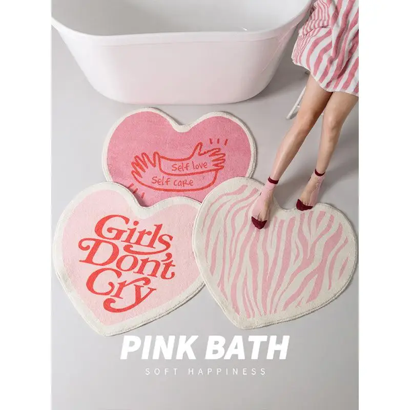

Thickened Heart Shaped Door Mat Absorbent Plush Living Room Bathroom Machine Washable Velvet like Home Textile Floor Carpet