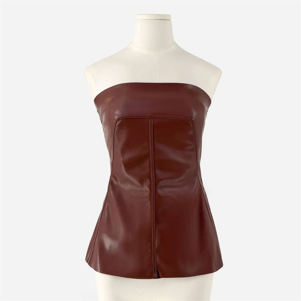 

Женский топ-жилет 2026, корсет из искусственной кожи, сексуальный, женская одежда, без бретелек, новая мода Y2K, универсальный, бюстгальтер-пуловер