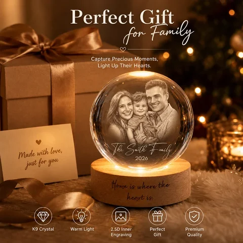 Personalized Crystal Photo Ball Custom Image 2.5D Laser Inner Engraving Glass Sphere Statue Family Wedding Baby Keepsake Gift