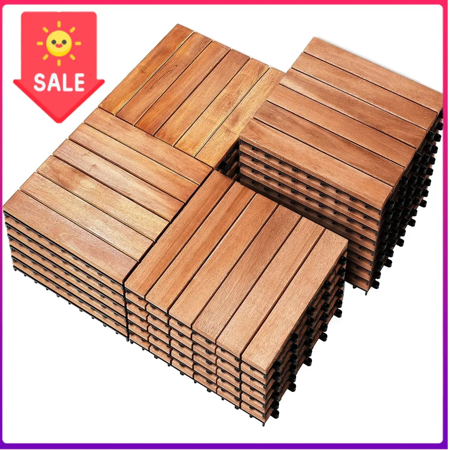 USA Stock 27 PCS Solid Acacia Wood Interlocking Patio Deck Tiles, 12