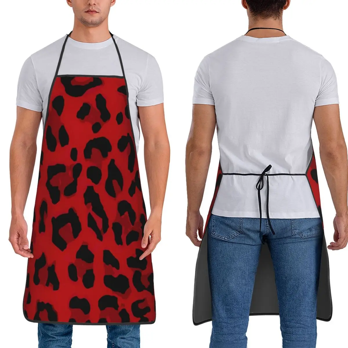 

Красный фартук с леопардовым принтом животных, фартук для шеф-повара, кухни, нагрудник без рукавов, кухонный сарафан для чистки для женщин и мужчин, живопись