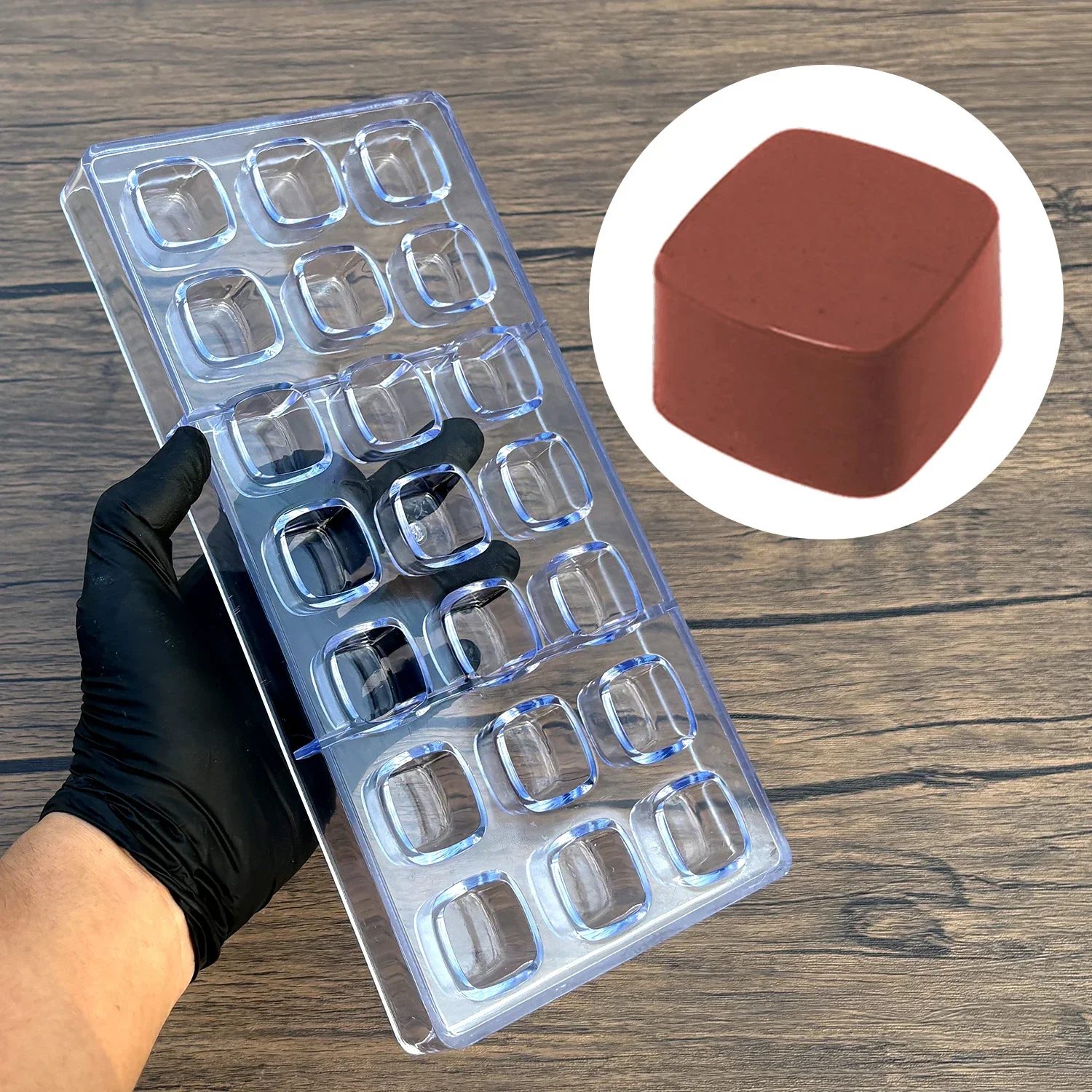 1Pcs Polycarbonate Chocolate Mold, Rounded Square Shape, Shatter Resistant, Candy Mould, Home Confectionery Pastry Baking Tool