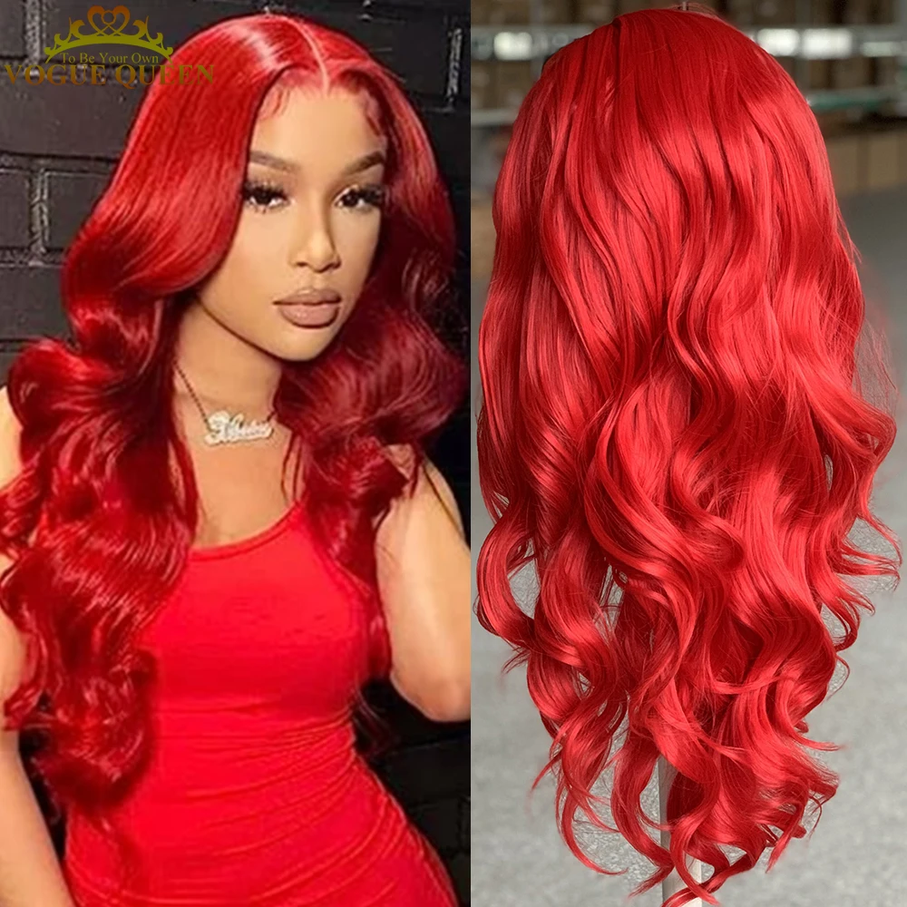 

Voguequeen Red Synthetic Lace Front Curly Wig Heat Resistant Fiber Natural Hairline Cosplay For Women