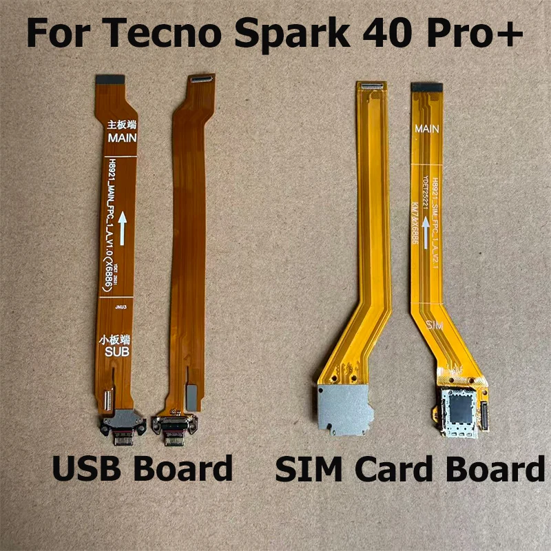 New For Tecno Spark 40 Pro+ Pro Plus USB Charging Dock Board SIM Card Reader Socket Board Connector Mainboard Flex Cable KM7