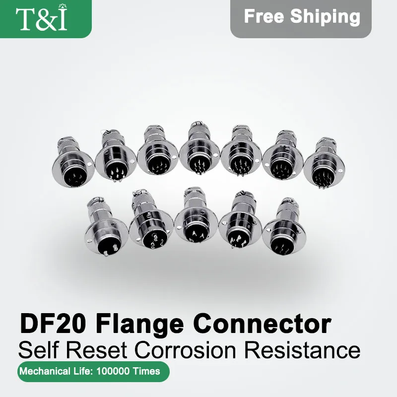 

5Sets GX DF20-2/3/4/5/6/7/8/910/12Pin Flange Male Female Aviation Automobile Waterproof Connector Plug Socket