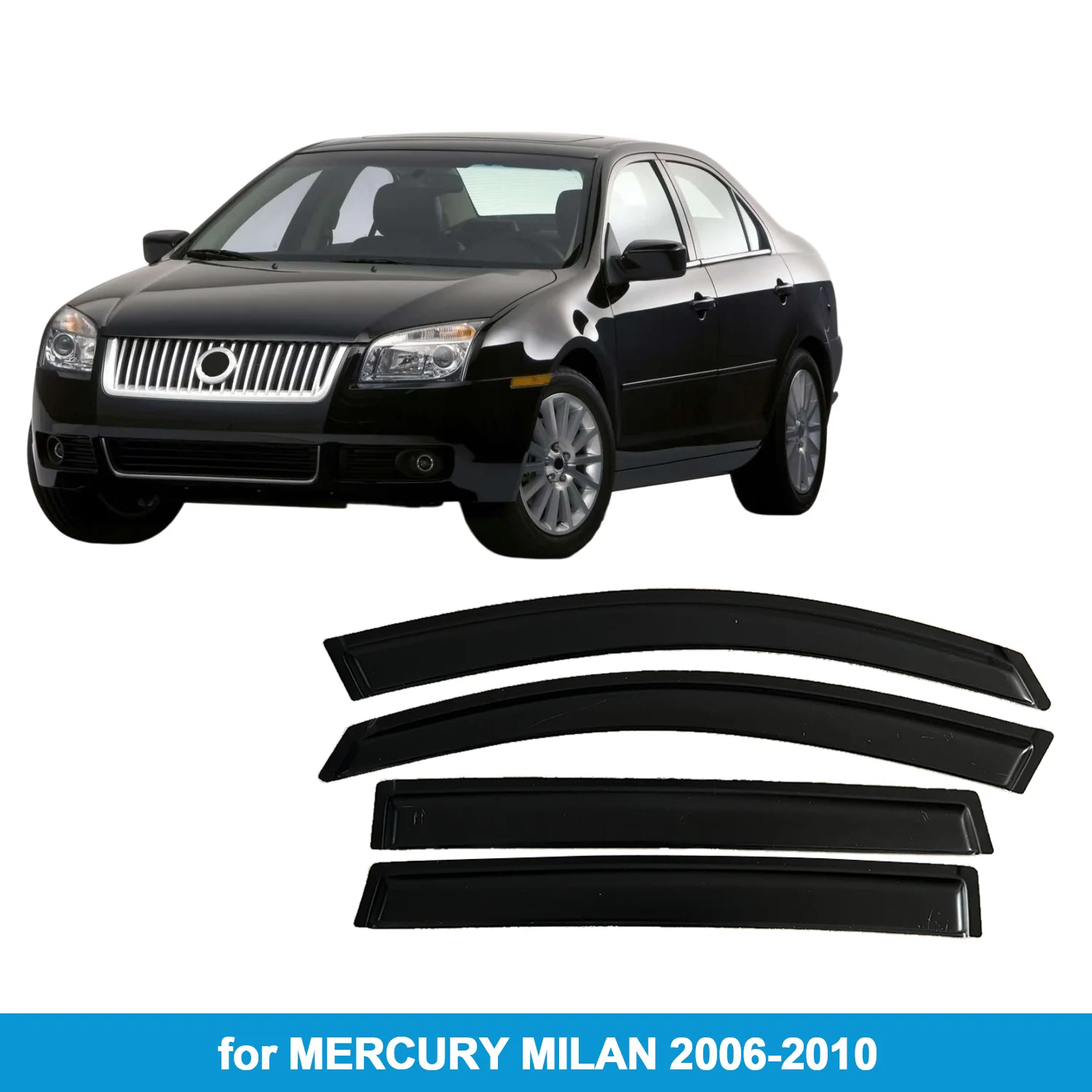 

Window Visor for MERCURY MILAN 2006-2010 Rain Guard Side Vent Deflector Weathershield Outside-Mount Tape On