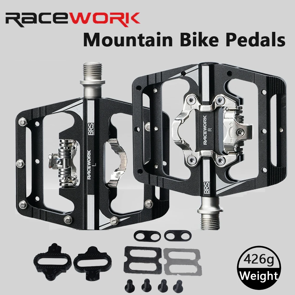 RACEWORK MTB-Fahrradpedale aus Aluminium, selbstsichernd, mit Clips, Dual-Funktions-Fußplattform für SHIMANO SPD-System