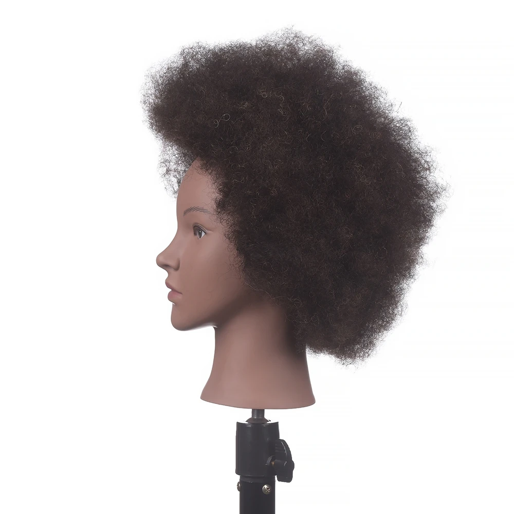 100% Human Hair Mannequin Head Hairdresser Manikin Head Afro Training Doll Head For Practice Hairstyles Dyeing Training