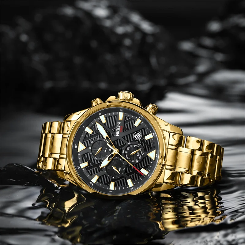 NIBOSI Mens Watches Top Brand Luxury Chronograph Quartz Watch Men Military Stainless Steel Sport Wristwatches Relogio Masculino