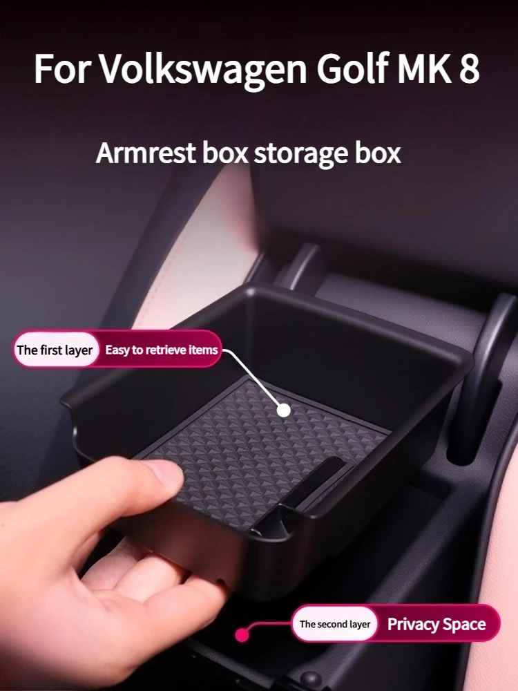

For Volkswagen Golf MK 8 Car Central Armrest Storage Box Organizer Interior Accessories Tidying Center Console Tray