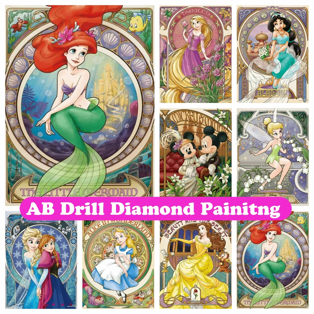 Disney Cartoon Princess 5D DIY AB Diamond Painting Mosaic Mickey and Minnie Art Embroidery Cross Stitch Picture Home Decor Gift