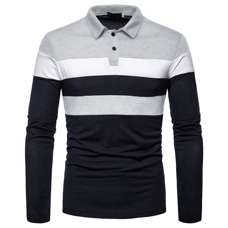 Fashion Men Long Sleeve Polo Shirt Splicing Tee Business Anti-wrinkle Streetwear Casual Men Breathable Tops 5XL