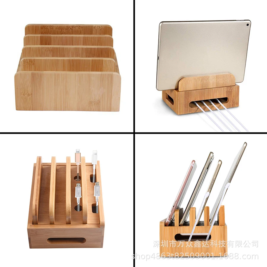Soporte bambú carga móvil estación organizador para móviles y tabletas - imagen 3