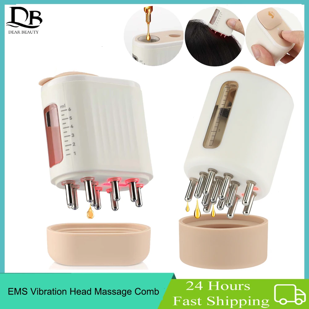 2 Types EMS Electric Vibration Head Massage Comb Red Light Therapy Scalp Massager Brush Hair Growth Oil Medicine Applicator