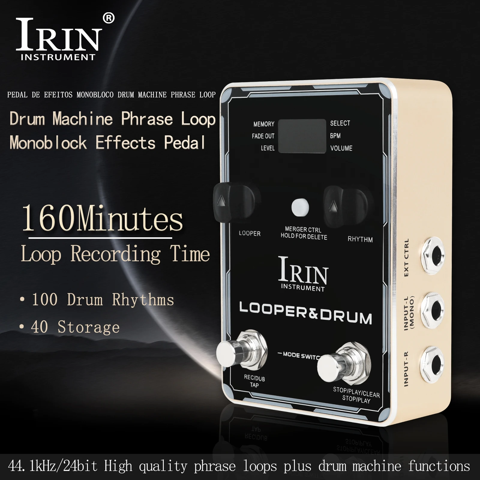 IRIN Guitar Effects Drum Machine Phrase Loop Monoblock Effects Pedal 40 Storage 100 Drum Rhythms 10 Metronomes For Guitar Bass
