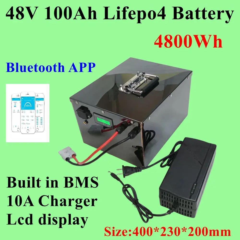 

16S 7000W 48V100Ah,Batterie Lifepo4 an BMS, pour machine agricole tricycle, Golf cart,boat, scooter, vélo électrique + Charger