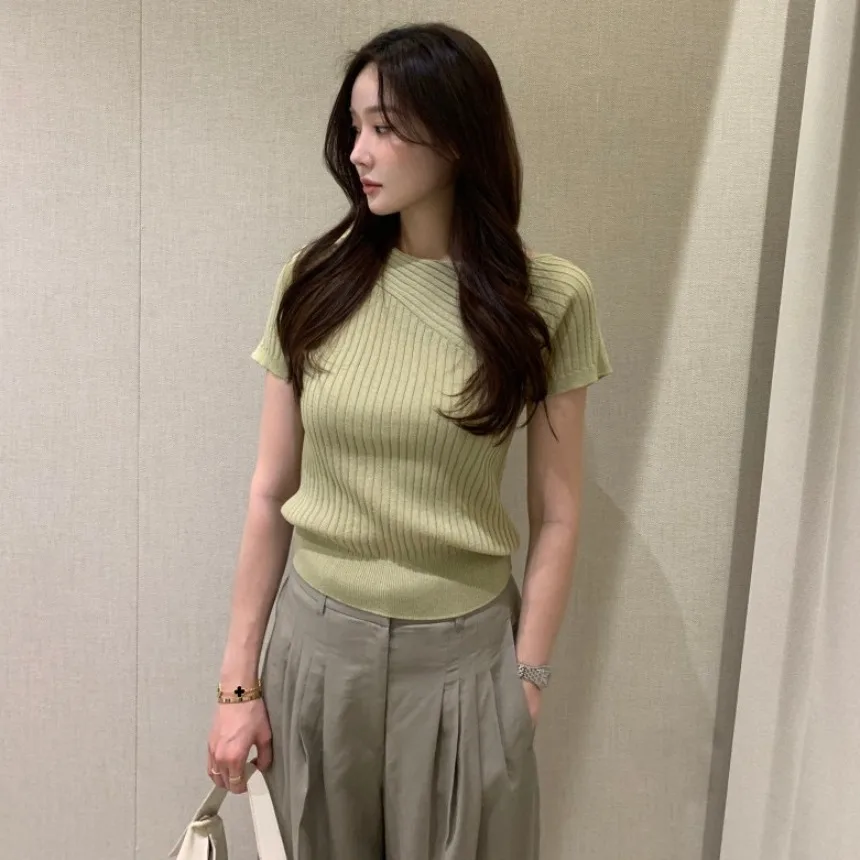 

Slim Fit ort Sve вязаный топ женский весна-лето новый винтажный тонкий обычный полосатый узор Faion женская внутренняя одежда