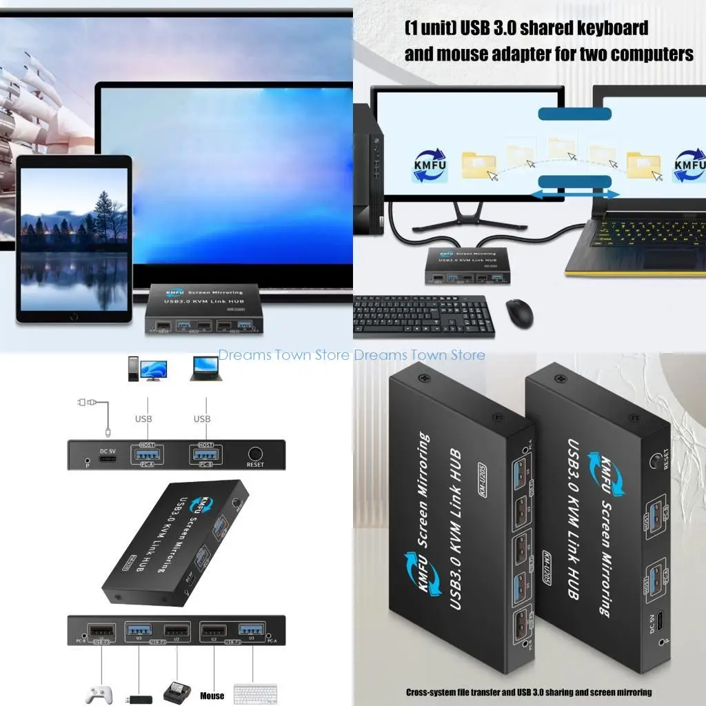 HX6A Fast Speed USB3.0 Double Monitor Sharing Switching For Keyboards Mouse Between 2