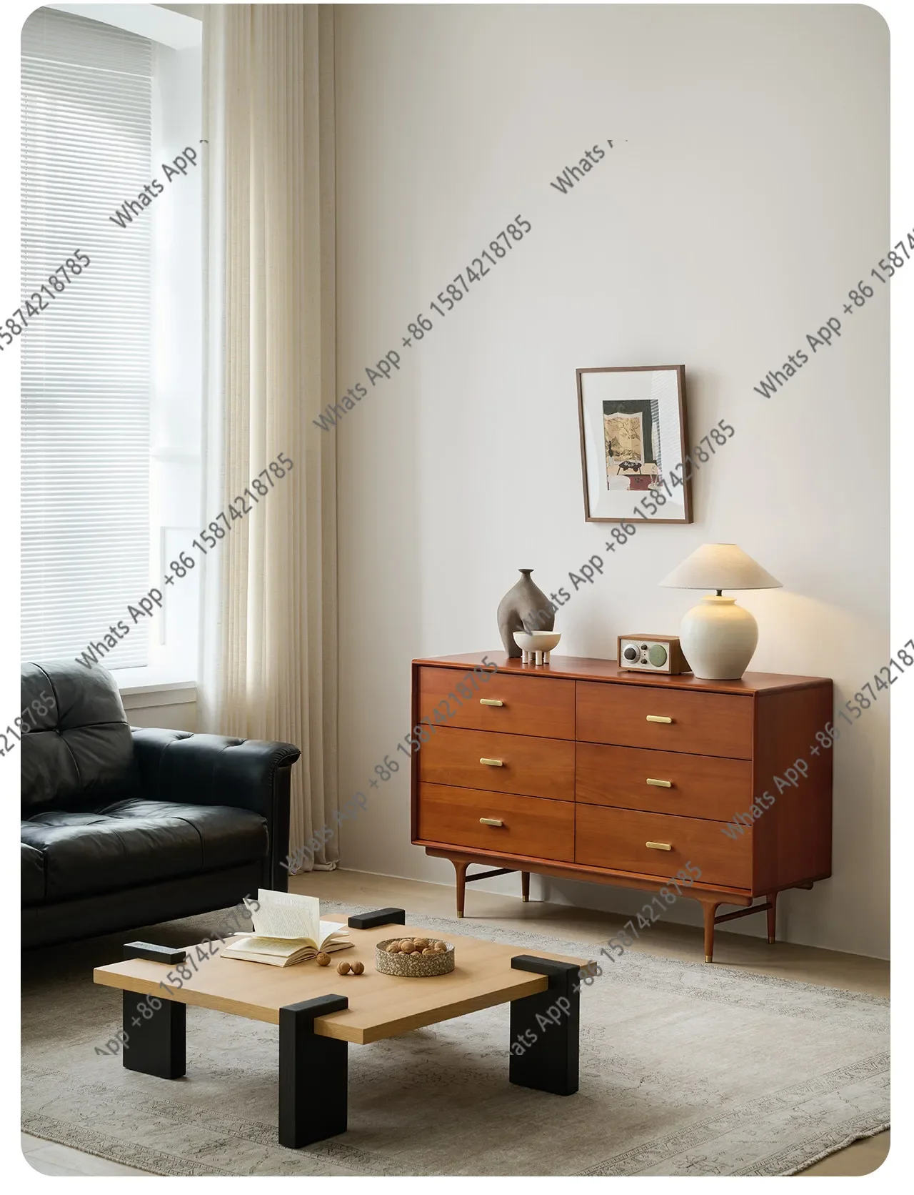 N68 Solid wood retro living room storage sideboard Nordic industrial style storage designer style high-end feel