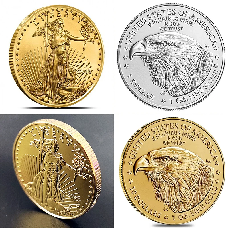 American 2021 Statue Of Liberty Eagle Coin Gold And Silver Plated Commemorative Coin Collection New Gift Home Decoration