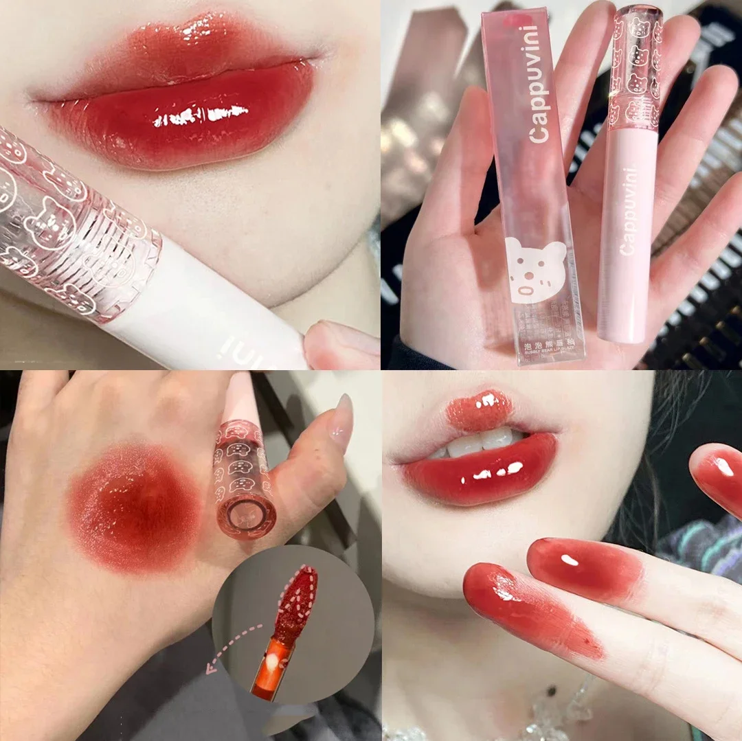 Cherry Pink Water Mirror Lip Glaze Transparent Glass Lip Oil Waterproof Liquid Lipstick Lasting Moisturizing Clear Tint Makeup