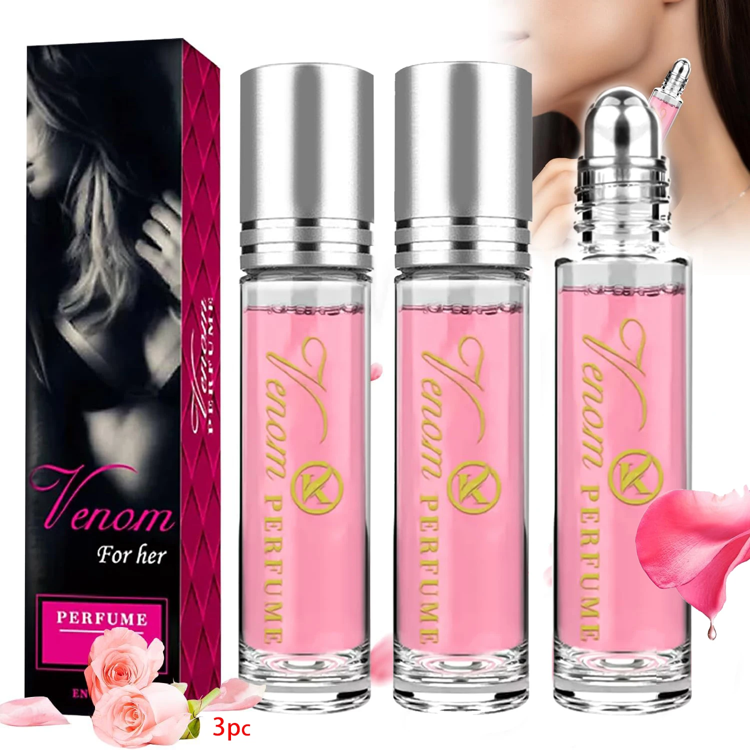 Perfume Rollerball para Mujer, Colonia para Mujer, - 3PCS - Perfume Portátil de Viaje, Frescura Duradera, - 0,34 FL OZ/10 ML