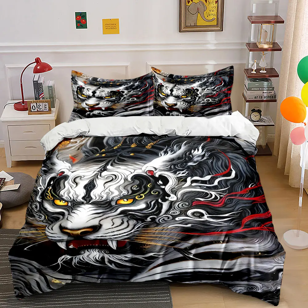 Fierce tiger with dynamic textures Printed Duvet Cover Set1 Duvet Cover+2 PillowcaseMulti Size Bedroom Bedding Decor