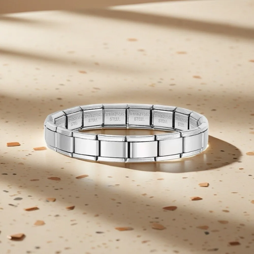 Stretchable Italian Chain Link Bracelet Square 9mm Modular Stainless Steel Bracelet HipHop Popular Elastic Hand Chain Gift