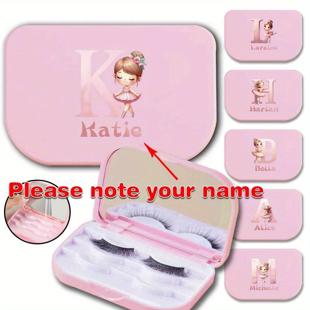 Customized Name Portable False Eyelash Storage Case with Built-in Mirror Compact Travel Pink Eyelash Holder for Daily Makeup