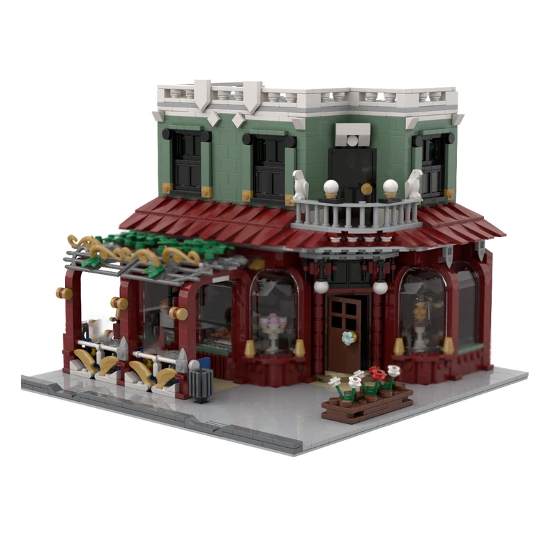 Cidade rua vista modelo moc tijolos de construção padaria e pastelaria tecnologia modular presentes feriado montar crianças brinquedos terno