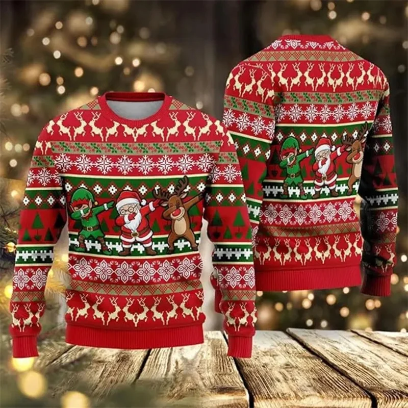Unique New Year Christmas Ugly Sweater For Men Humour Funny Santa Claus Print Pullover Sweatshirt Festive Gift Xmas Sweatshirts