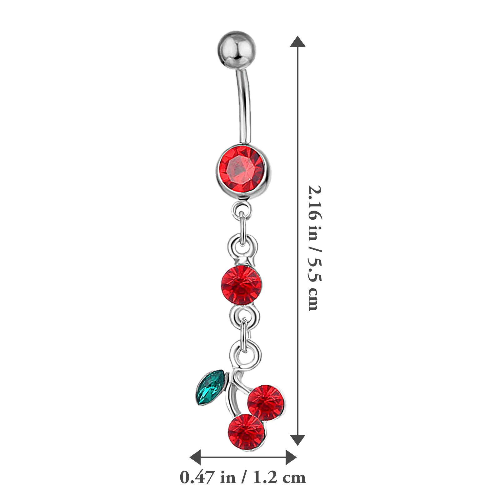 3 Pcs Fruit Cherry Navel Metal Ring Charm Body Piercing Jewelry Belly Rhinestone Decor