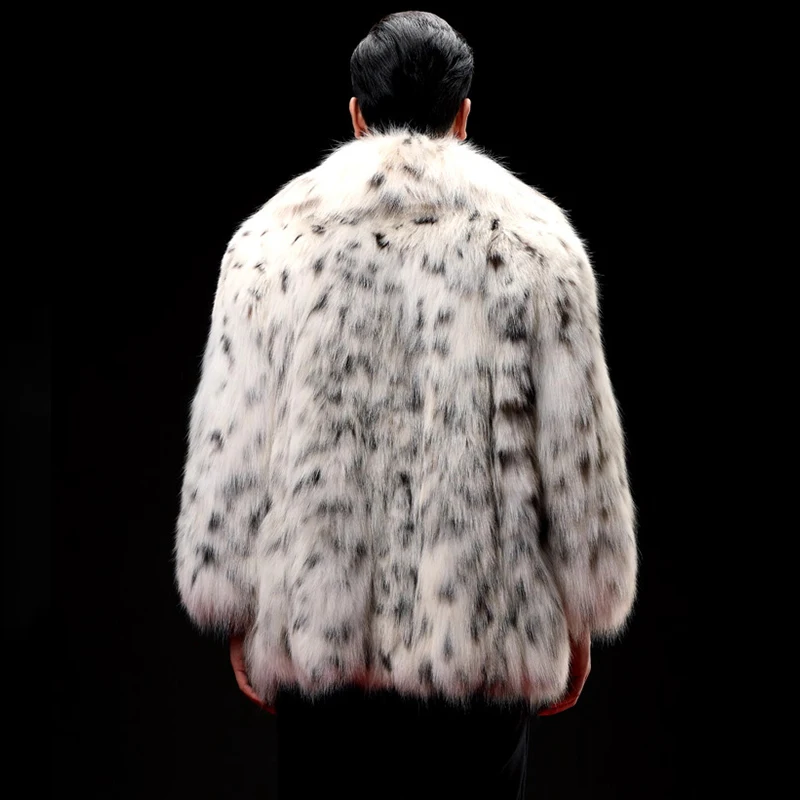 Ftangaiur Winter Men Import Top Lynx Fur Coat Turn-Down Collar Lynx Jackets Men's Short Pure White Real Natural Fur Coats
