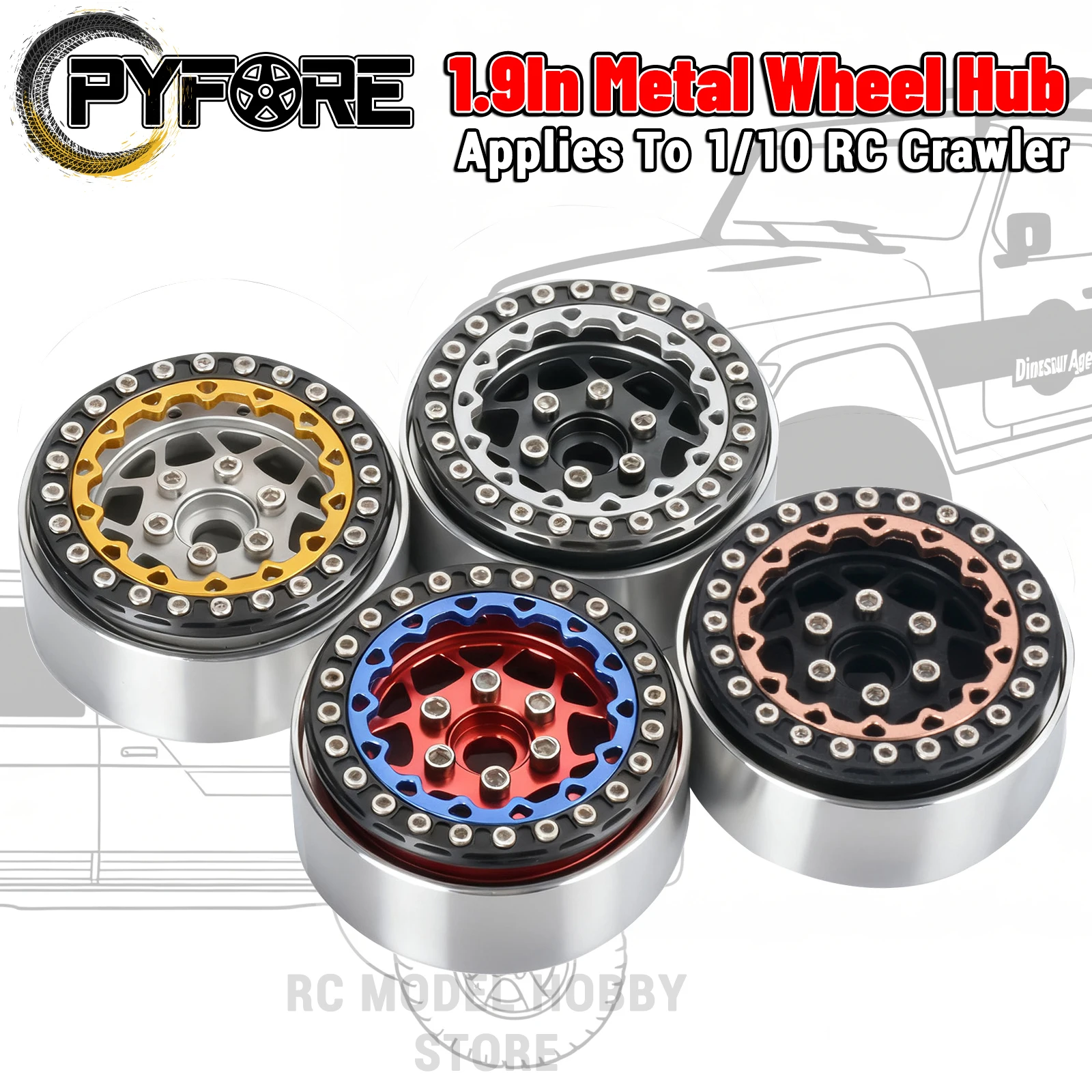 

PYFORE 1.9In Aluminum Alloy Metal Wheel Hub Tires 4PCS 57*25mm 12mm Adapter for 1/10 RC Model Car Crawler Accessories