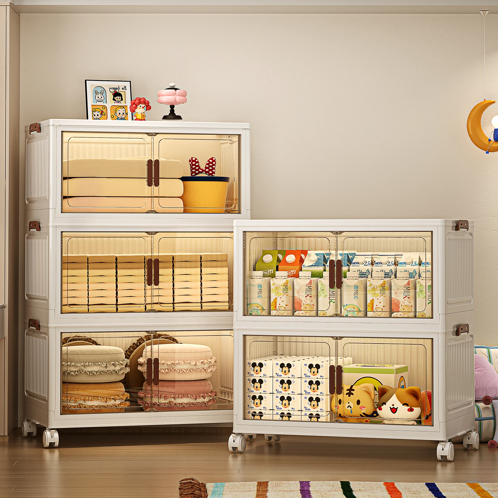 Armoire de rangement extra-large avec couvercle à double porte, boîte de rangement pliable, organisateur de placard mobile, forte capacité de charge