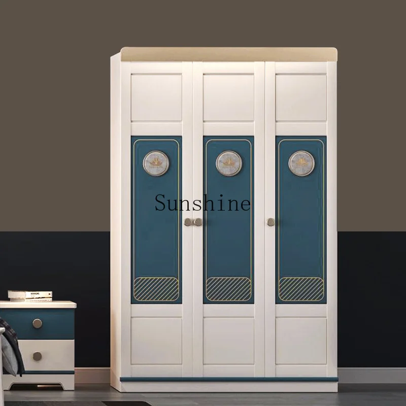 Solid wood youth two-door bedroom modern simple children's wardrobe combination