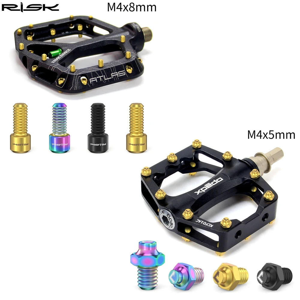 

Болты противоскользящие RISK, 8 шт., M4x5мм, из титанового сплава, для педалей велосипедов MTB, горных и шоссейных велосипедов, винты для педалей M4*8мм