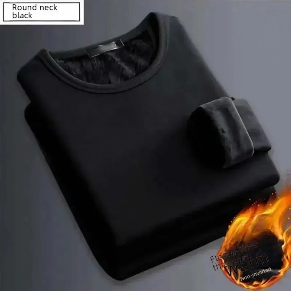 الرجال الشتاء ملابس اخلية حرارية بلايز الصوف مبطن سميكة الدافئة البلوز بلون س الرقبة الخامس الرقبة قاعدة قميص حجم كبير 5XL #5