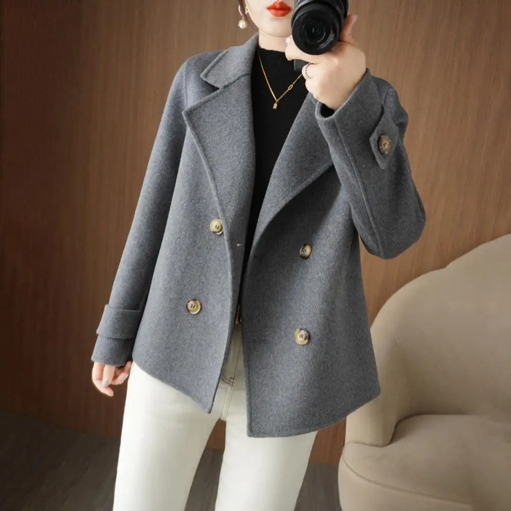 Women Long Coat Stylish Women's Double-breasted Woolen Coat Warm Loose Fit for Fall/winter for Formal Business Commute Solid