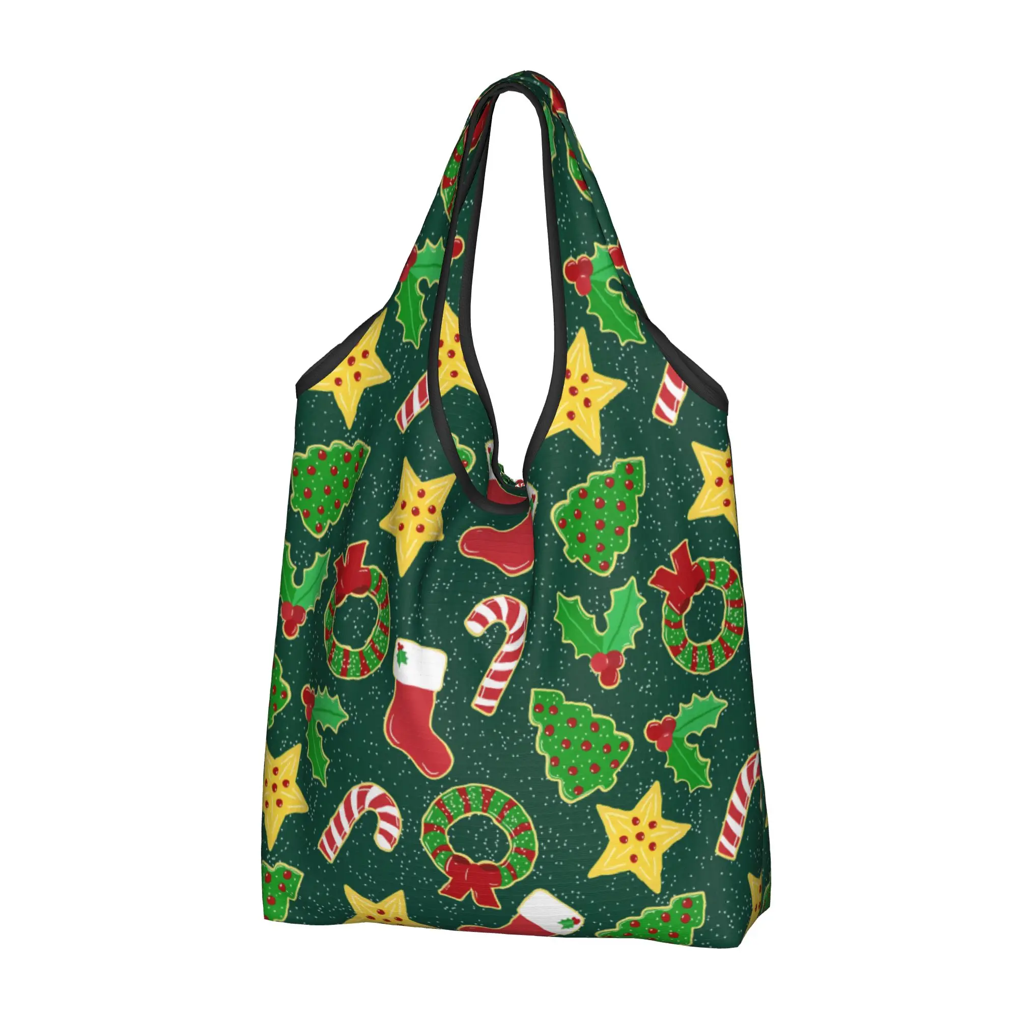 Cute Christmas Sugar Cookies Evergreen  Shopping Tote Bags Portable  Groceries Shoulder Shopper Bag