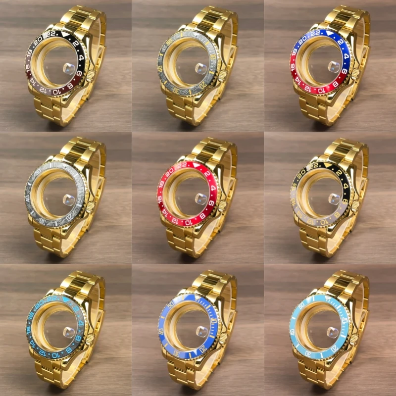 NH35 Case 40mmYM Two-Way Rotating Bezel Full Yellow Gold Stainless Steel Bracelet Sapphire Glass NH35  NH34 Movement Watch Case