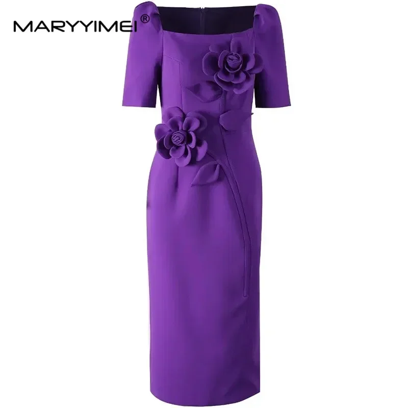 Gedivoen – robe crayon pour femmes, mode automne, col carré, manches courtes, avec des Appliques, jolie coupe cintrée, portefeuille aux hanches, robes de bal de soirée