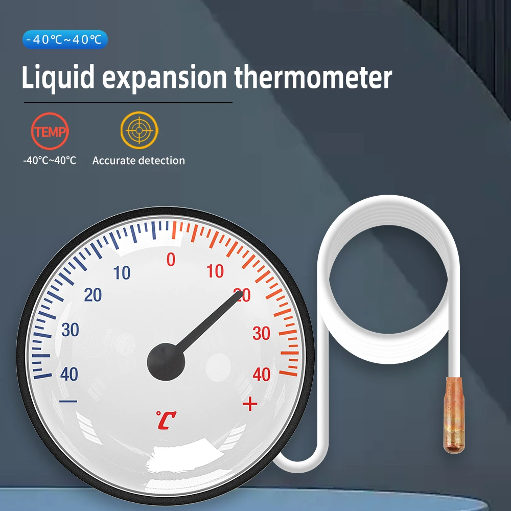 Dial Thermometer with 1.4m Capillary Tube Household Usage Indoor Temperature Gauge -40~+40℃/10-120℃ for Refrigerators Oven